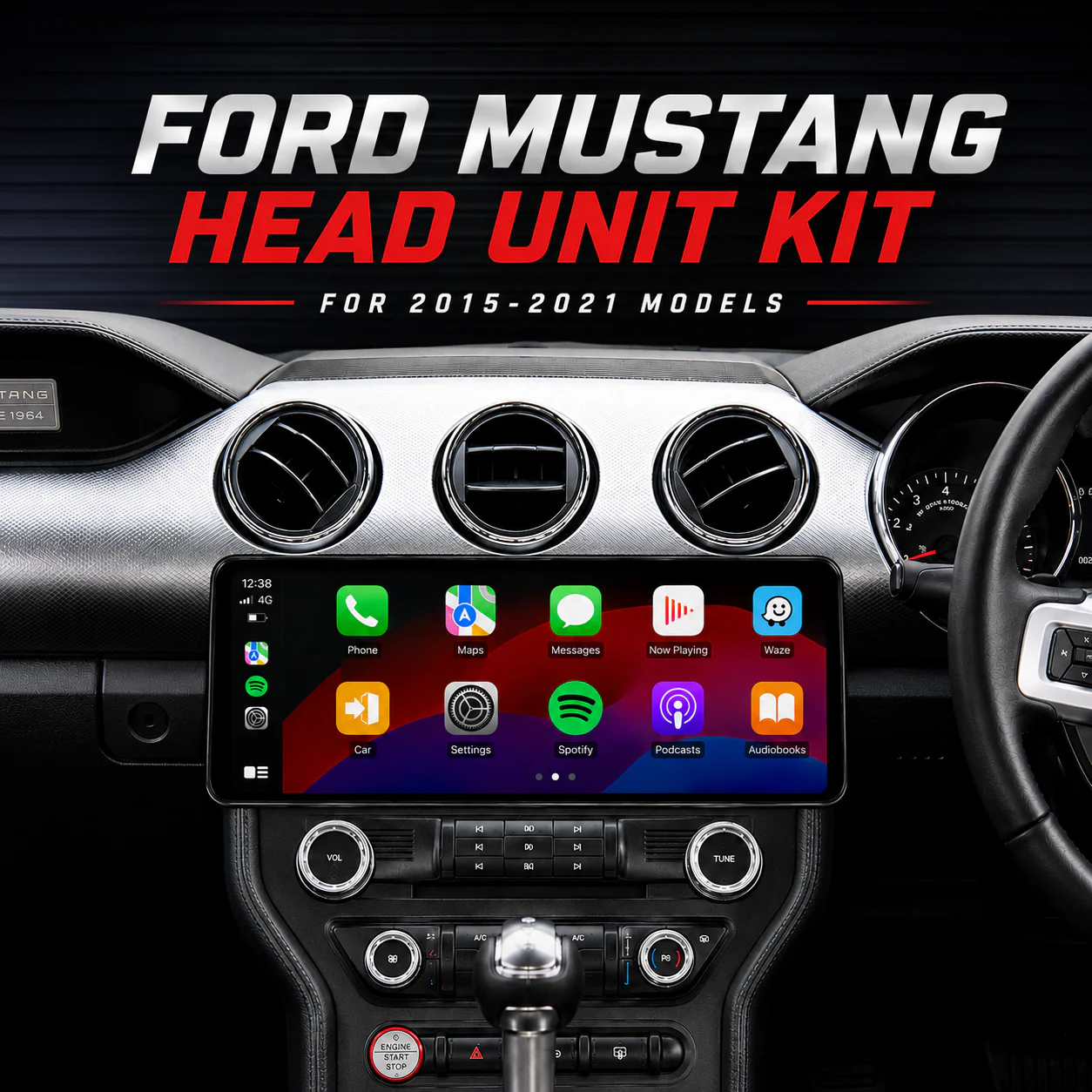 Ford Mustang (2015-2021) 12.3" HD Large Premium Plug & Play Head Unit Upgrade Kit: Car Radio with Wireless & Wired Apple CarPlay & Android Auto
