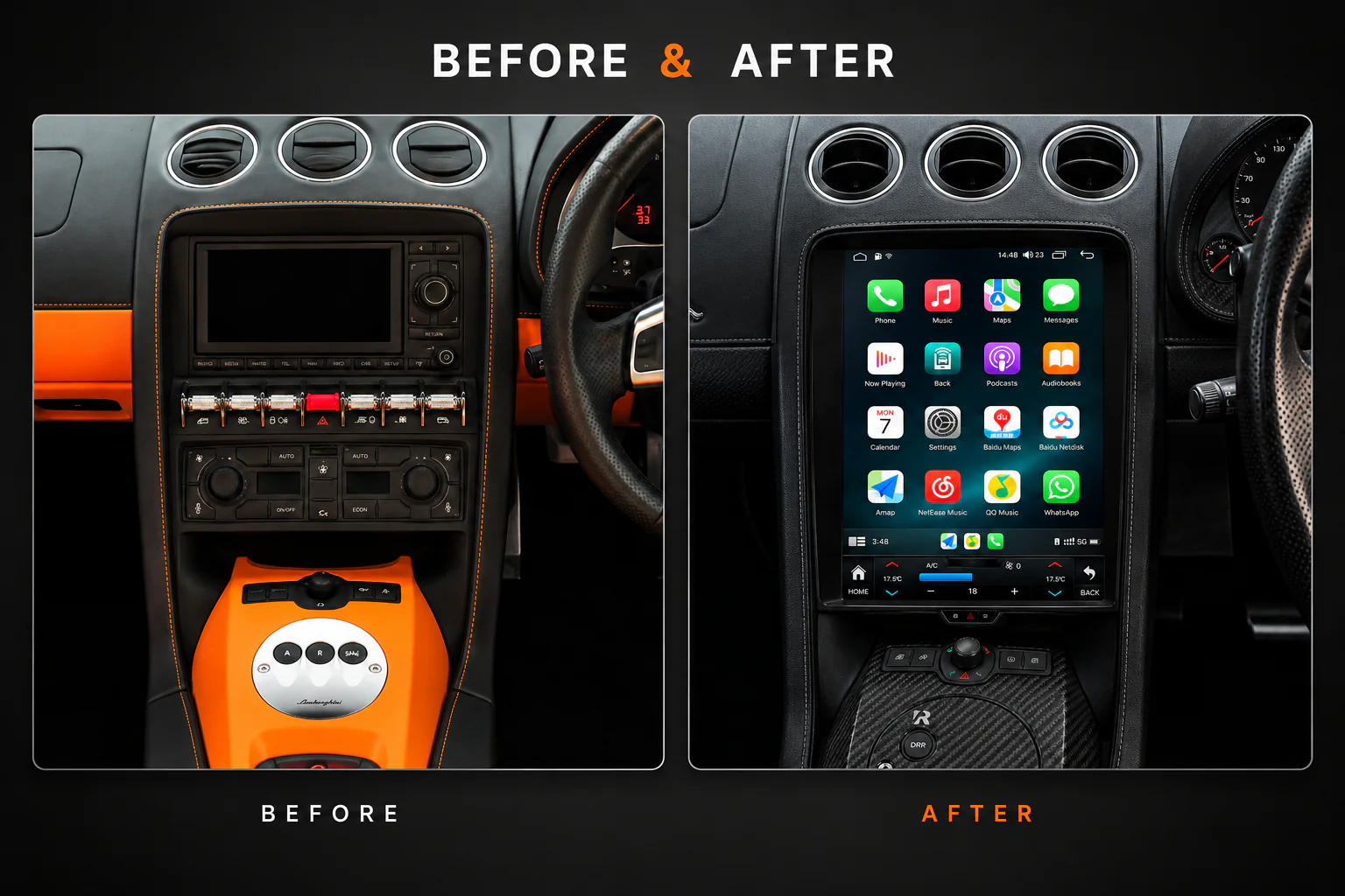 Lamborghini Gallardo (2004-2015) 10.4" HD Plug & Play Car Head Unit Dash Screen Upgrade Kit with Wireless CarPlay and Android Auto - Image 4