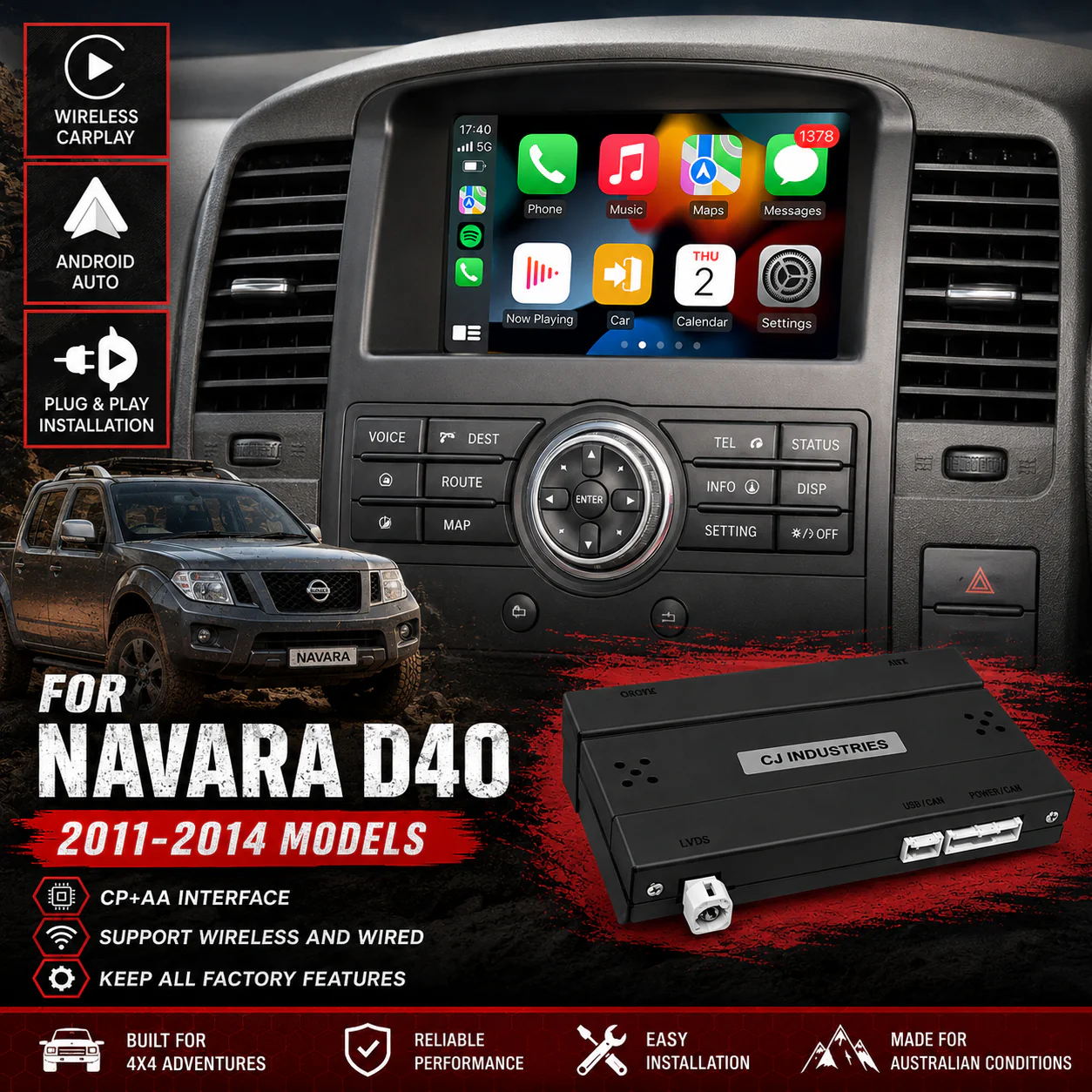 Nissan Navara D40 (Navigation Model) 2011-2014 CarPlay / Android Auto Interface Module - Plug & Play