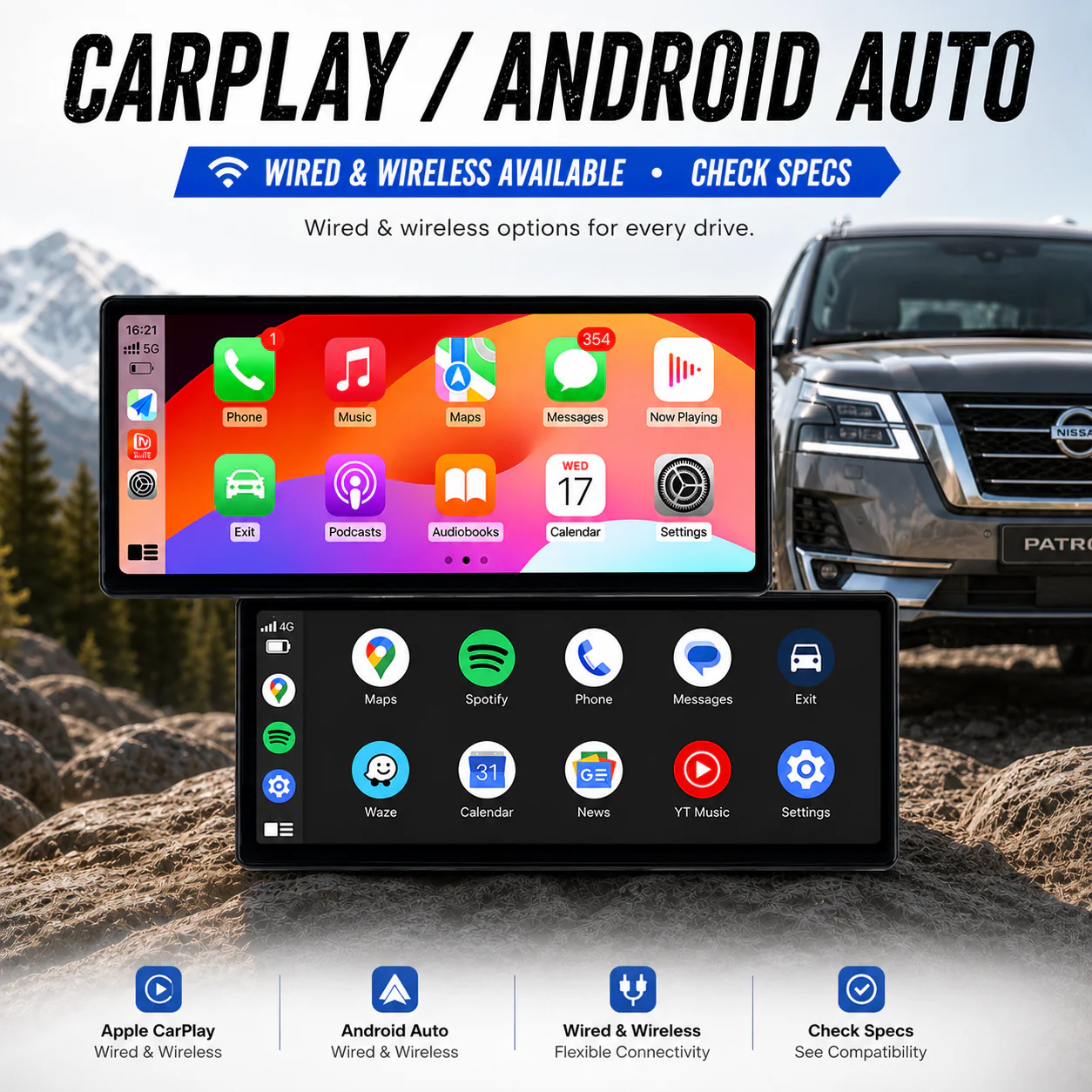 Nissan Patrol Y62 Ti / Ti-L / Warrior (2010 - 2024) 12.3" HD Plug & Play Head Unit Upgrade Kit: Car Radio with Wireless & Wired Apple CarPlay & Android Auto - Image 11