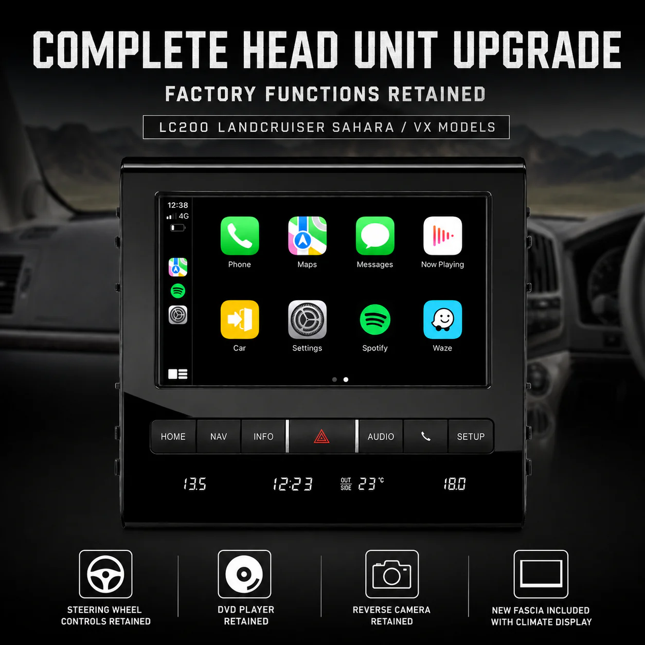 Toyota Landcruiser 200 Series VX & Sahara (2016-2021) Plug & Play Head Unit Upgrade Kit: Car Radio with Wireless & Wired Apple CarPlay & Android Auto - Image 11