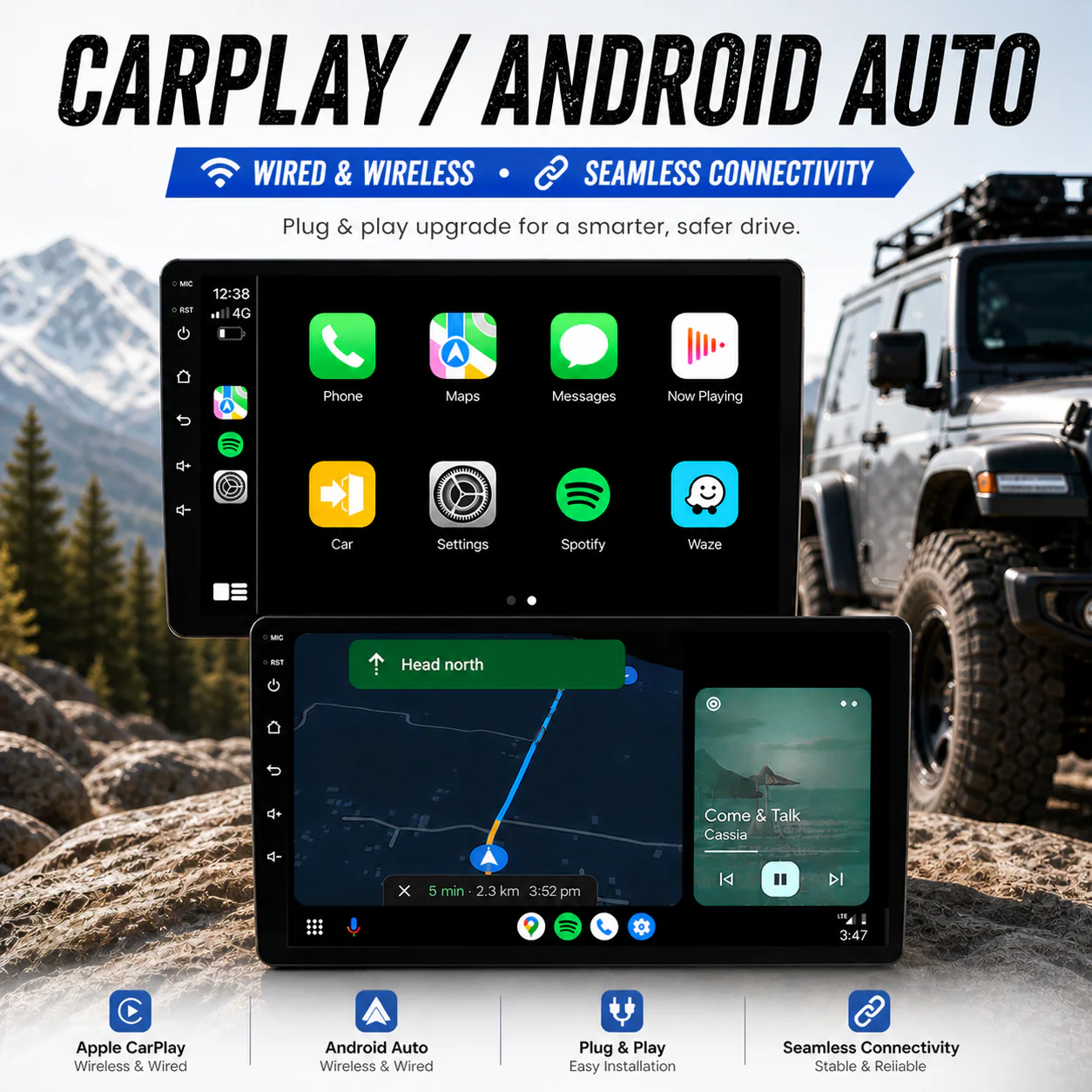 Nissan GU Patrol Gray (2004-2016) Plug & Play Head Unit Upgrade Kit: Car Radio with Wireless & Wired Apple CarPlay & Android Auto - Image 9